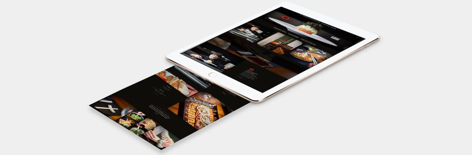 Disseny web del restaurant Nishiki vist en un iPad blanc